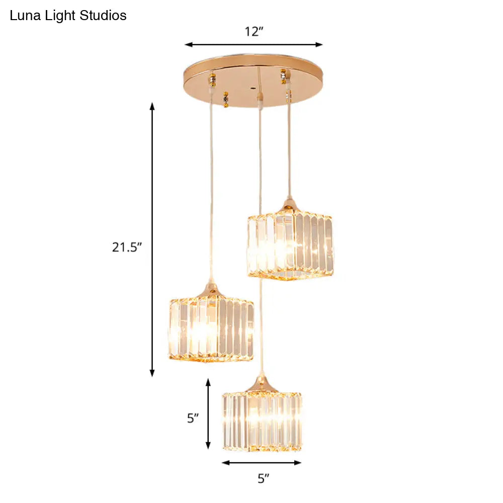 Modern Gold Crystal Prism Pendant Light Fixture With Round Canopy - Stylish Ceiling Hanging