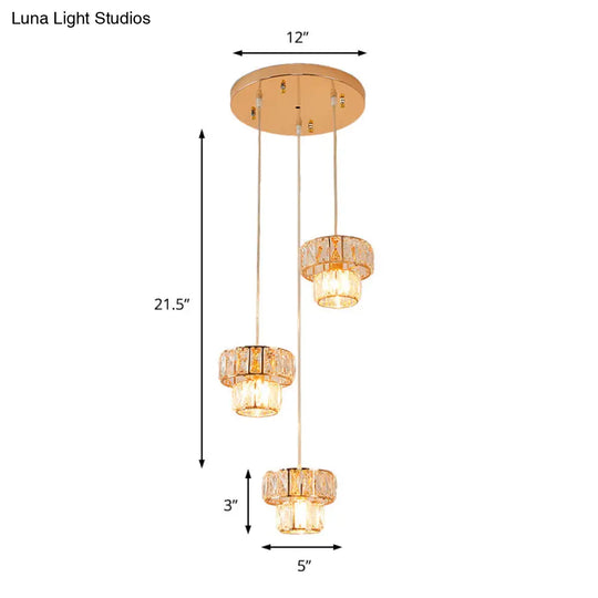 Modern Gold Crystal Prism Pendant Light Fixture With Round Canopy - Stylish Ceiling Hanging