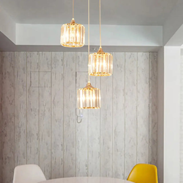 Modern Gold Crystal Prism Pendant Light Fixture With Round Canopy - Stylish Ceiling Hanging / A