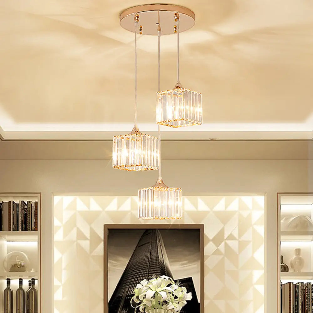 Modern Gold Crystal Prism Pendant Light Fixture With Round Canopy - Stylish Ceiling Hanging / B
