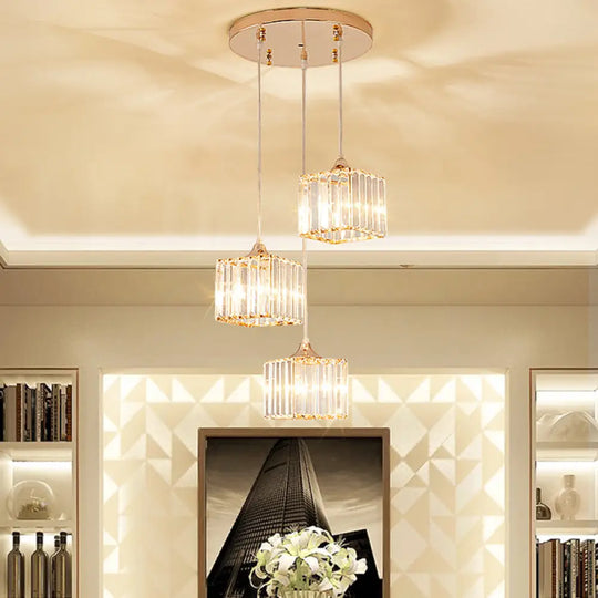 Modern Gold Crystal Prism Pendant Light Fixture With Round Canopy - Stylish Ceiling Hanging / B