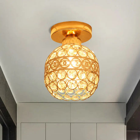 Modern Gold Crystal Shade Balcony Semi Mount Lighting - Globe/Square/Lantern Design Close To