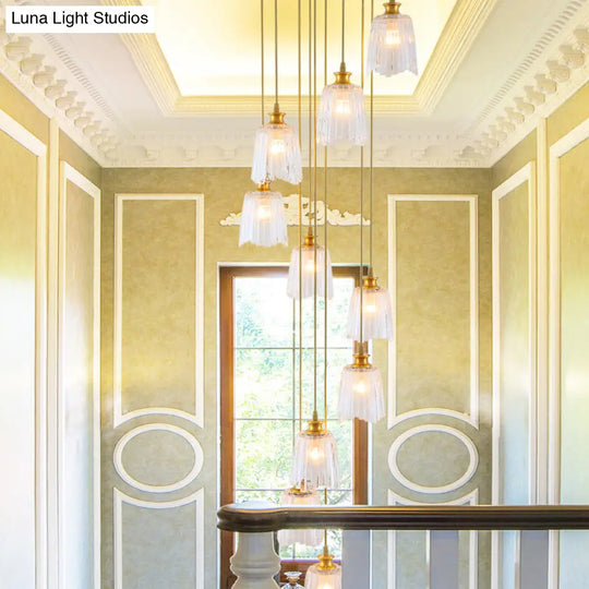 Modern Gold Crystal Pendant Ceiling Lamp - Spiral 10-Light Multiple Hanging Design