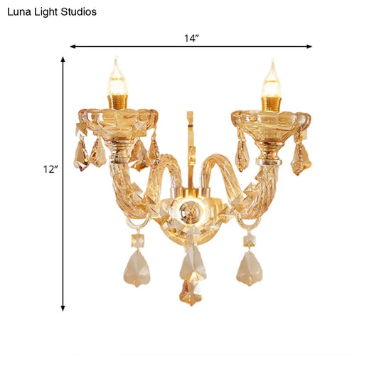 Modern Gold Crystal Wall Sconce With Faceted Heads - Elegant Bedroom Flower Lamp