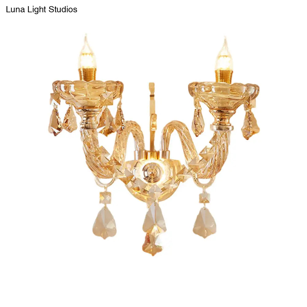 Modern Gold Crystal Wall Sconce With Faceted Heads - Elegant Bedroom Flower Lamp
