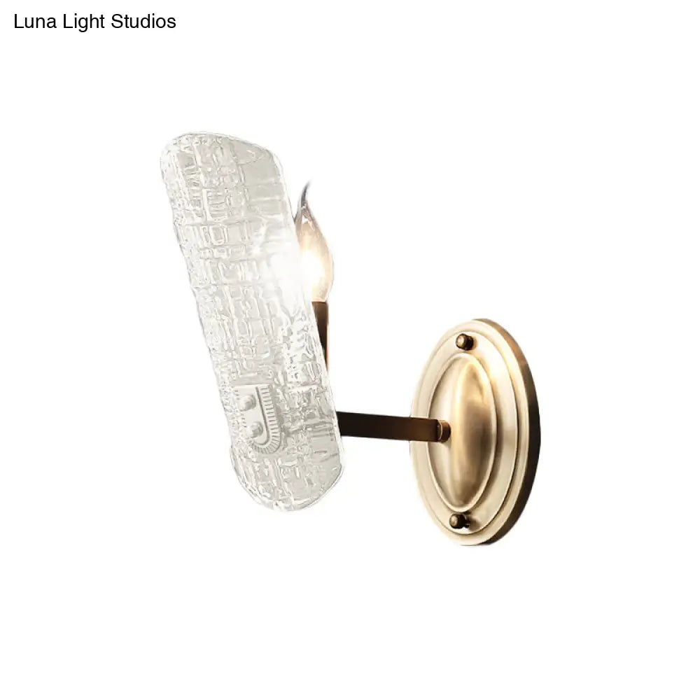 Modern Gold Curved Wall Mount Sconce With Clear Water Glass - 1/2 Lights For Living Room