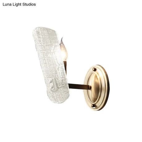 Modern Gold Curved Wall Mount Sconce With Clear Water Glass - 1/2 Lights For Living Room