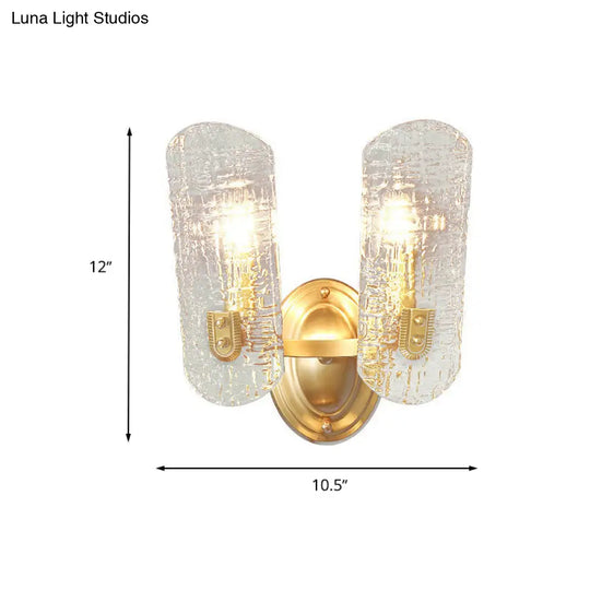 Modern Gold Curved Wall Mount Sconce With Clear Water Glass - 1/2 Lights For Living Room