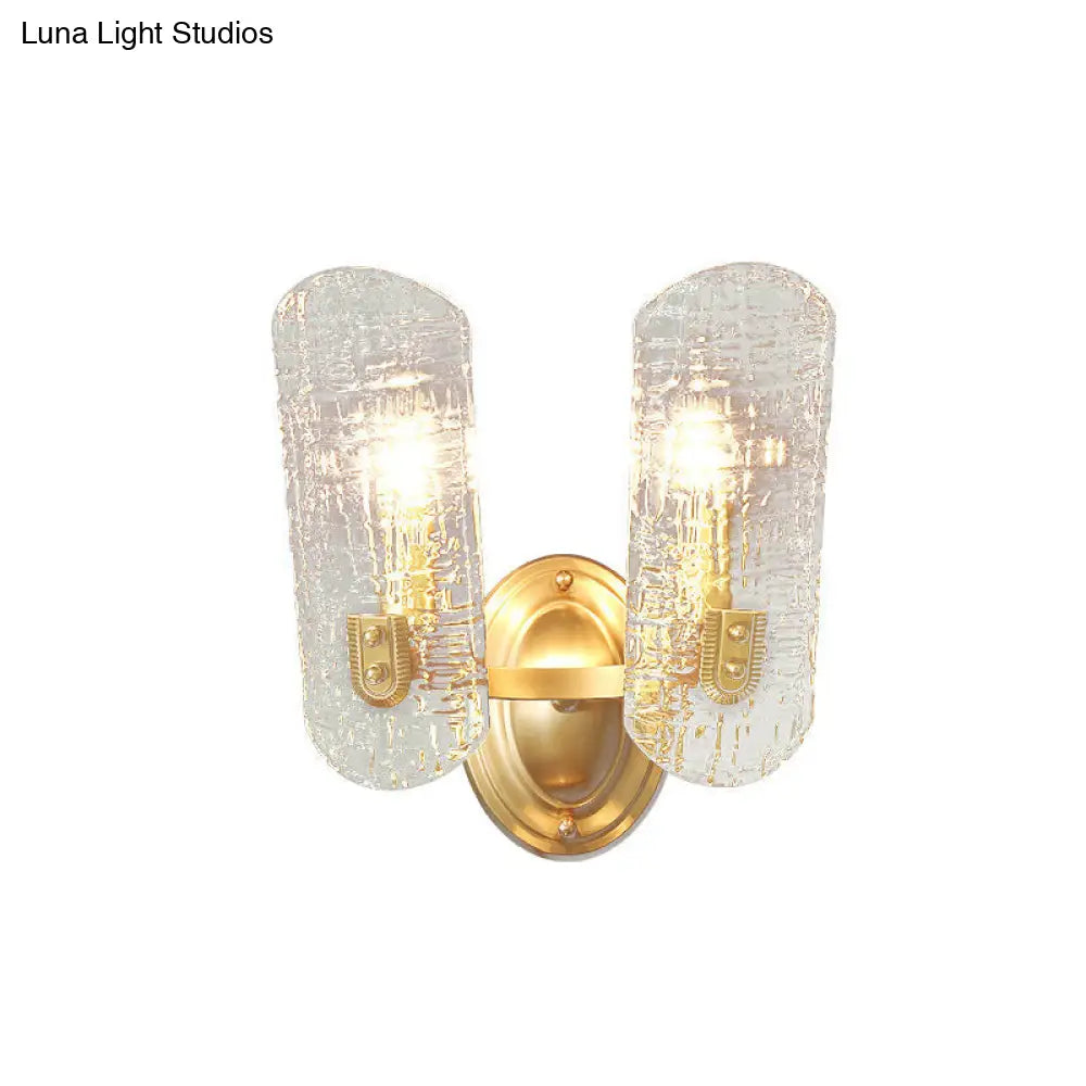 Modern Gold Curved Wall Mount Sconce With Clear Water Glass - 1/2 Lights For Living Room