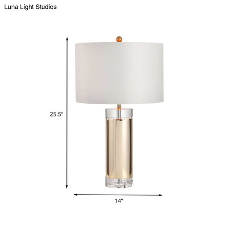 Modern Gold Cylinder Nightstand Lamp With Fabric Shade - Ideal For Reading And Ambiance