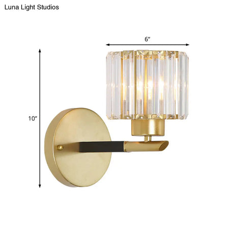 Modern Gold Cylinder Sconce Light Fixture With 1 Crystal Wall Mount - Elegant Lighting Solution