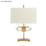 Modern Gold Desk Lamp With Fabric Shade - 1 Bulb Rectangular Design