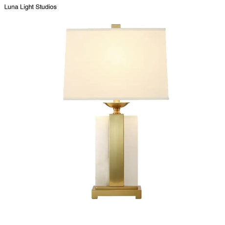 Modern Gold Desk Lamp With Trapezoid Fabric Shade - Bedroom/Table Night Light