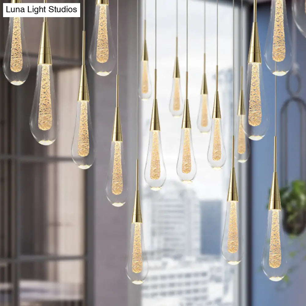 Modern Drop Shaped Pendant Clear Crystal Dining Ceiling Hang Lamp - Stylish Gold Design