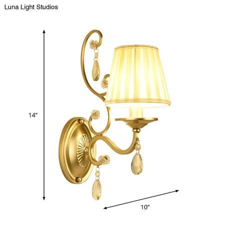 Modern Gold Fabric Wall Sconce - Tapered Surface Design Bedroom Light Fixture