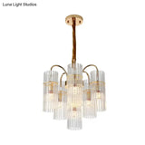 Modern Gold Finish Chandelier With Clear Glass Shades And 6-Head Bedroom Down Lighting