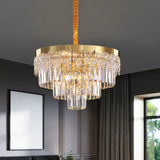 Modern Gold Finish Chandelier With Crystal Blocks 6/10 Bulbs 19’/23.5’ Width Clear / 19’