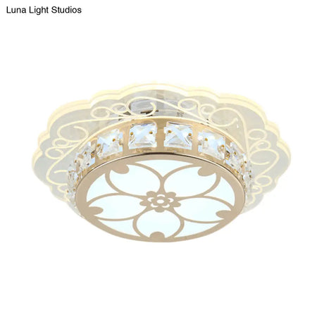 Modern Gold Finish Led Ceiling Lamp With Clear Crystal Cherry Blossom Design And Multi - Color