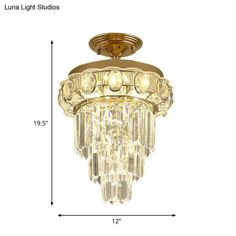 Modern Gold Finish Led Crystal Block Ceiling Lamp - Semi Mount Lighting