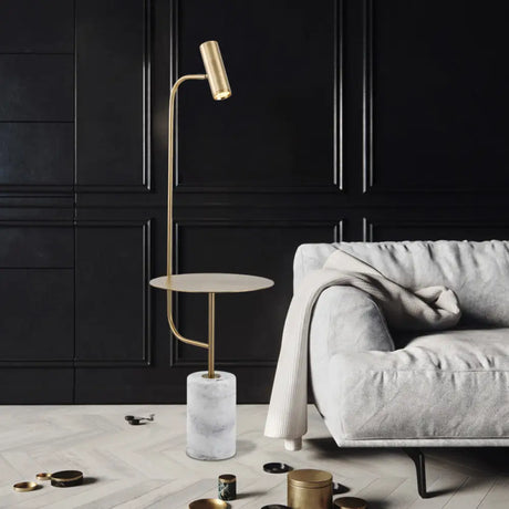 Modern Gold Finish Led Metallic Floor Table Lamp - Short Tube Stand Up Light For Drawing Room