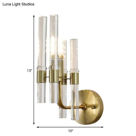 Modern Gold Finish Wall Sconce With Clear Crystal Pipe - Perfect For Hallway