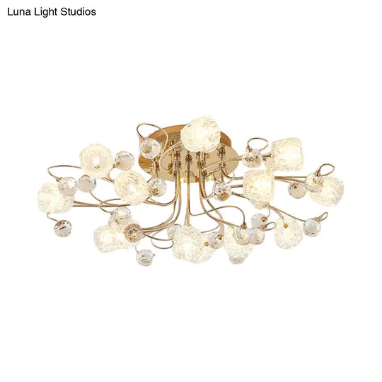 Modern Gold Flowerbud Ceiling Lamp With Bubble Glass - 13 - Light Semi Flush Chandelier