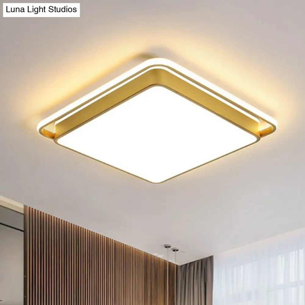 Modern Gold Flush Ceiling Light With Led And Geometric Design For Bedroom / 18’ White