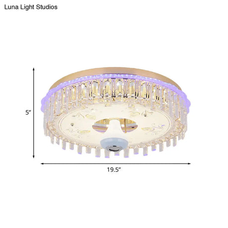 Modern Gold Flush Mount Ceiling Light Fixture With Led Crystal Block And Petal Pattern