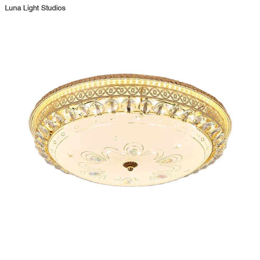 Modern Gold Flush Mount Ceiling Light With Opal Glass Led And Crystal Accent - 16/19.5 W Round For
