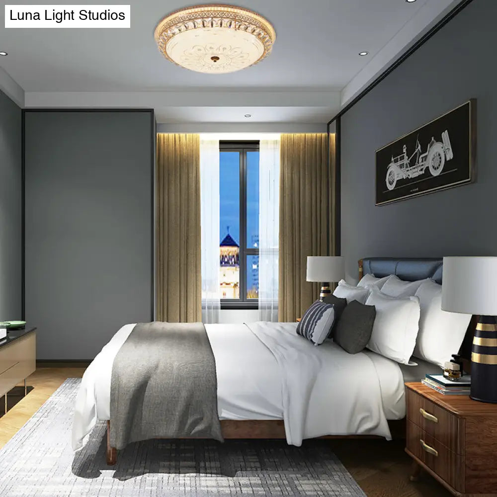 Modern Gold Flush Mount Ceiling Light With Opal Glass Led And Crystal Accent - 16/19.5 W Round For