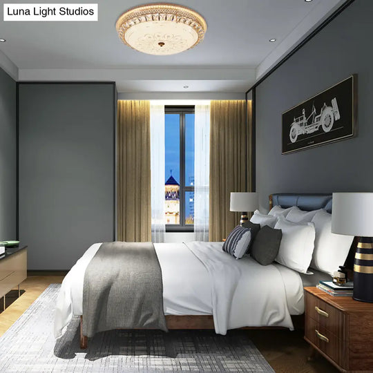 Modern Gold Flush Mount Ceiling Light With Opal Glass Led And Crystal Accent - 16/19.5 W Round For