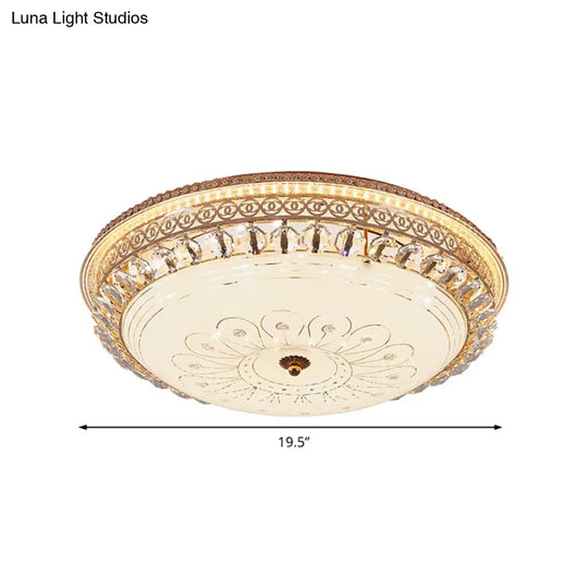 Modern Gold Flush Mount Ceiling Light With Opal Glass Led And Crystal Accent - 16/19.5 W Round For