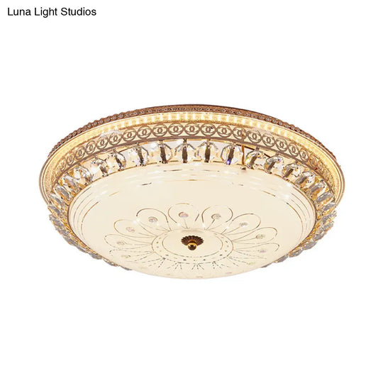 Modern Gold Flush Mount Ceiling Light With Opal Glass Led And Crystal Accent - 16’/19.5’ W