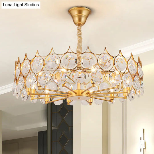 Modern Gold Geometric Chandelier Pendant Light With Crystal Beveled Detailing