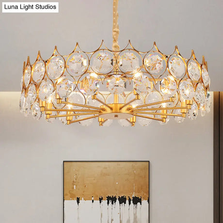 Modern Gold Geometric Chandelier Pendant Light With Crystal Beveled Detailing
