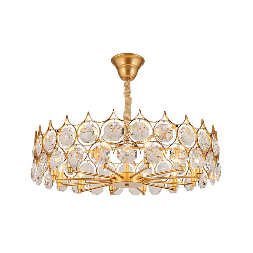 Modern Gold Geometric Chandelier Pendant Light With Crystal Beveled Detailing / Medium Round