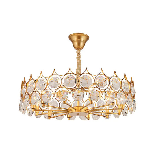 Modern Gold Geometric Chandelier Pendant Light With Crystal Beveled Detailing / Medium Round