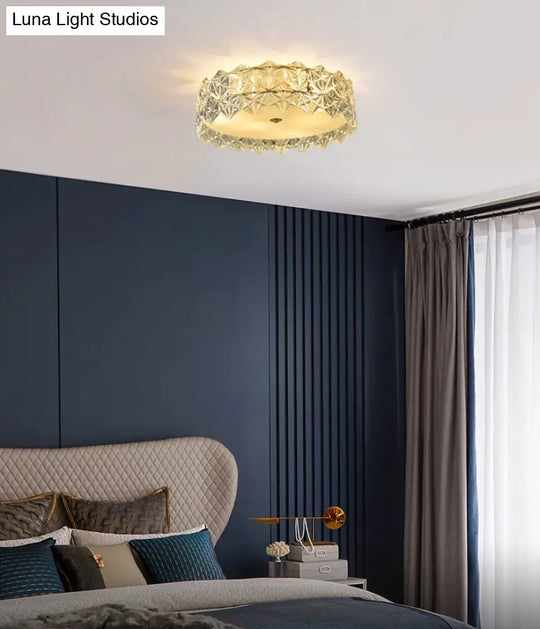 Modern Gold Geometric Crystal Flushmount Ceiling Lamp - Bedroom Lighting