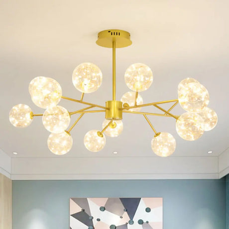 Modern Gold Glass Ceiling Chandelier: Led Pendant Light With Starry Effect 15 / Natural