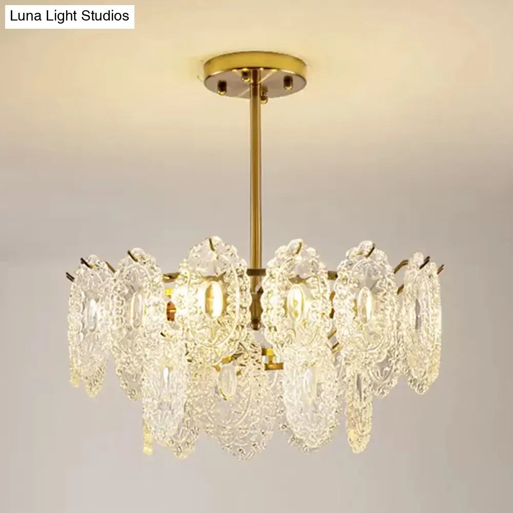Modern Gold Glass Chandelier: Layered Scalloped Design 4/6 Clear Bulbs Hanging Bedroom Light Fixture