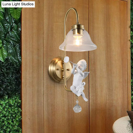 Modern Gold Glass Sconce Light With Resin Deco - 1-Light Wall Lamp
