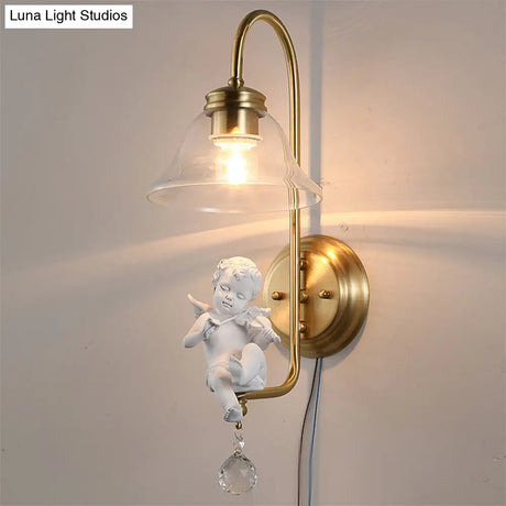 Modern Gold Glass Sconce Light With Resin Deco - 1-Light Wall Lamp