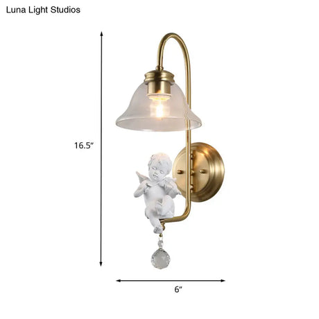 Modern Gold Glass Sconce Light With Resin Deco - 1-Light Wall Lamp