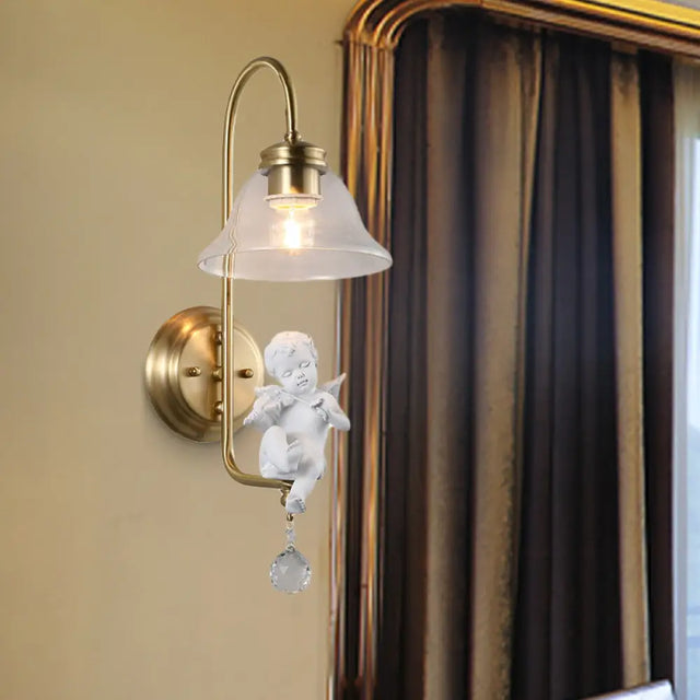 Modern Gold Glass Sconce Light With Resin Deco - 1-Light Wall Lamp / A