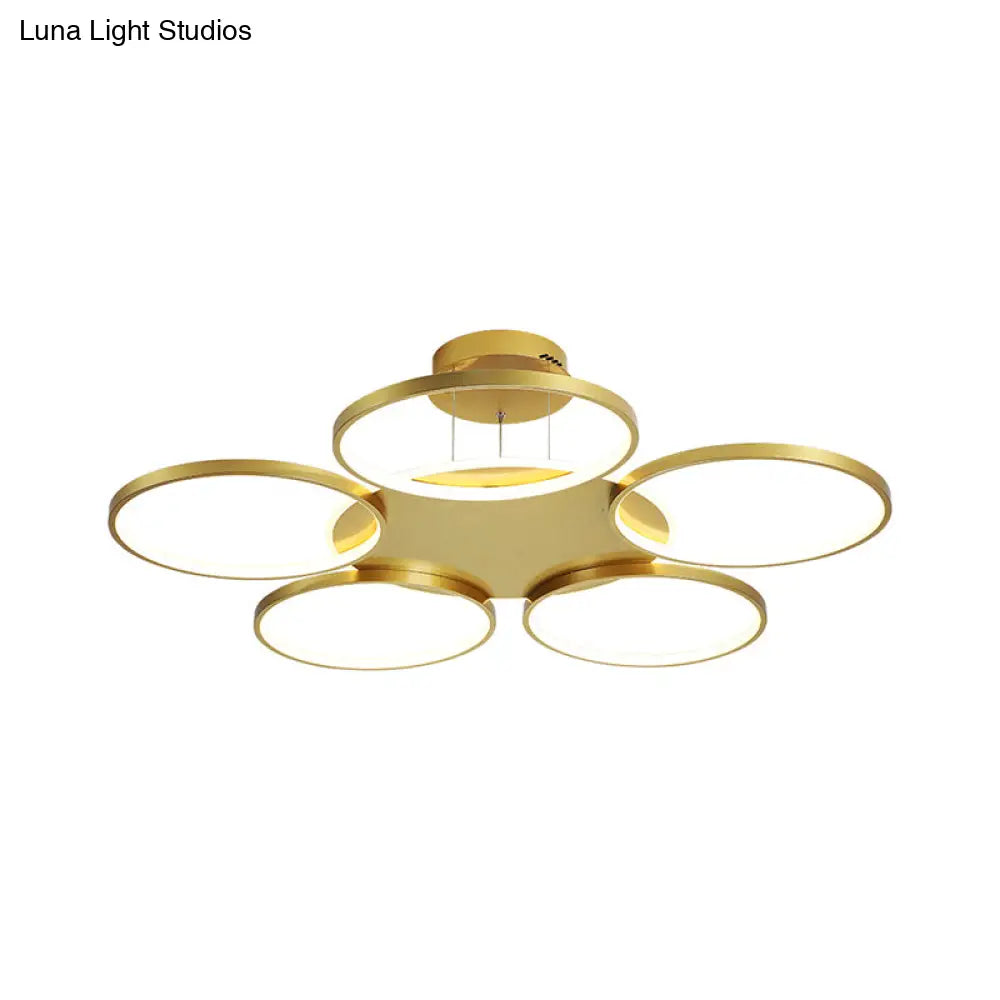 Modern Gold Halo Ring Chandelier - Flush Mount 3/5/6-Light Metal Ceiling Lamp In Warm/White Light