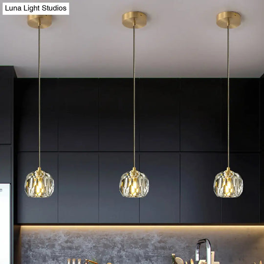 Modern Gold Hanging Lamp - Carved Crystal Shaped Ceiling Pendant For Dining Room