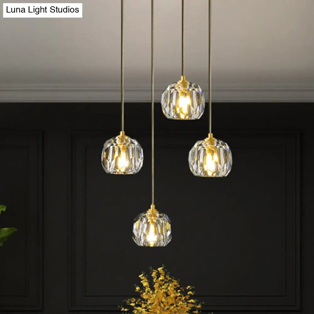 Modern Gold Hanging Lamp - Carved Crystal Shape Dining Room Ceiling Pendant