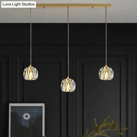 Modern Gold Hanging Lamp - Carved Crystal Shaped Ceiling Pendant For Dining Room