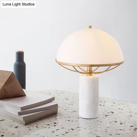 Modern Gold Hemisphere Task Lamp With Opal Glass & Marble Base