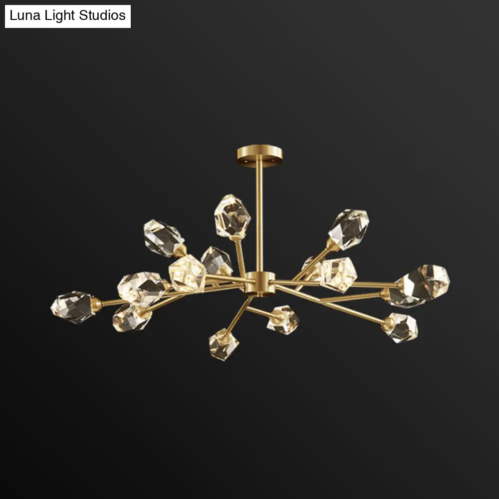 Modern Gold K9 Crystal Gem Chandelier - 6/9/18-Head Living Room Ceiling Lamp